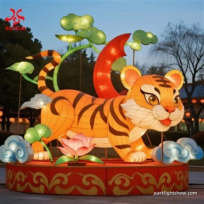 Cartoon Tiger Lantern Sculpture Dekorazzjoni tradizzjonali tal-Festival Ċiniż Zodiac