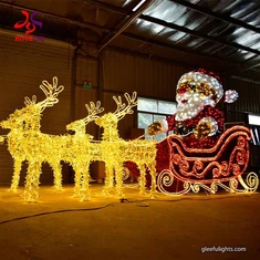 Outdoor Waterproof 3D Santa Claus Renna Sleigh Motif Light